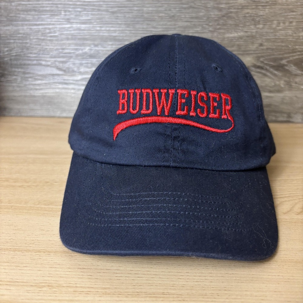 Budweiser Hat Cap Strap Back Navy Blue Embroidered Beer Promo Lighweight